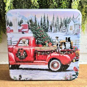 Red Truck with Dogs & Christmas Tree Winter Holiday 300 Piece Puzzle with Tin